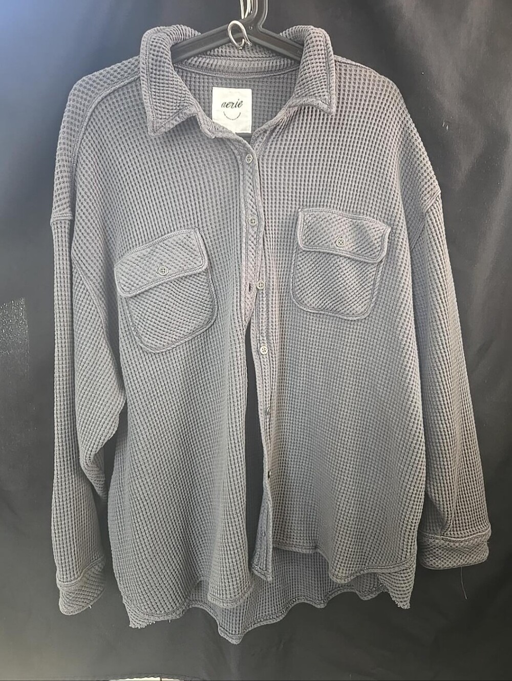 Aerie Oversized Waffle Knit Button Down Shacket Gray Size Medium
